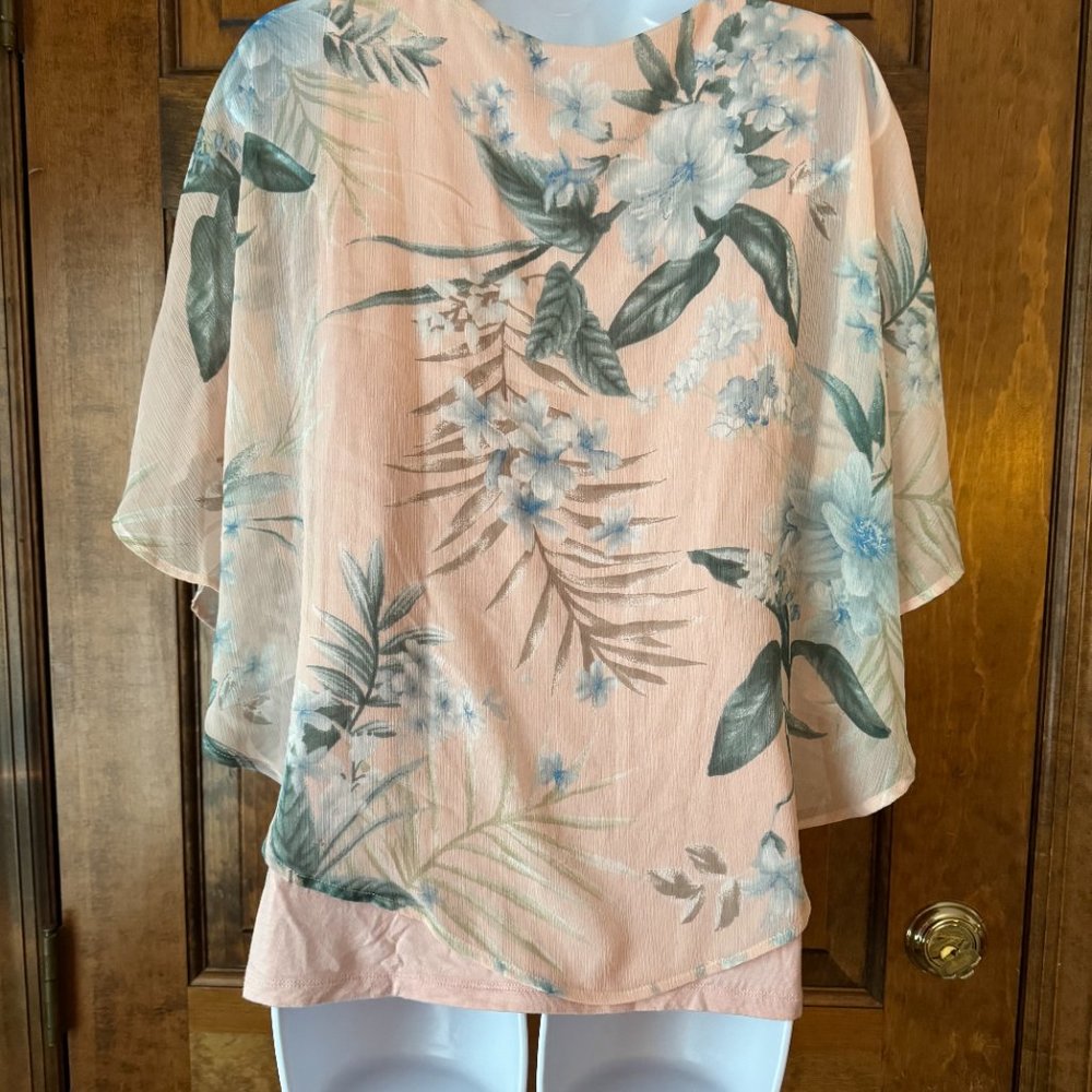 AGB Peach w/Flowers & Leaves Chiffon Overlay w/Attached Tank Medium - Picture 9 of 12